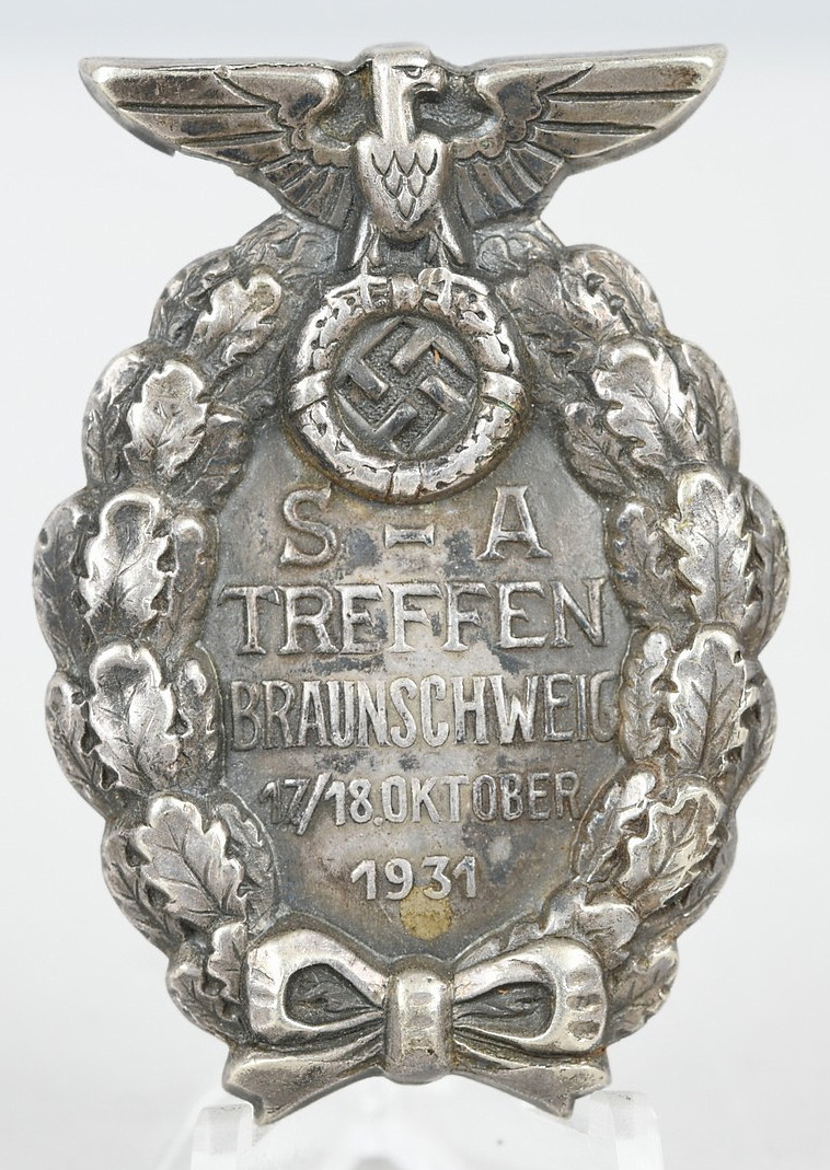 SA Treffen Braunschweig 1931 Badge, Hollow Back Buntmetall