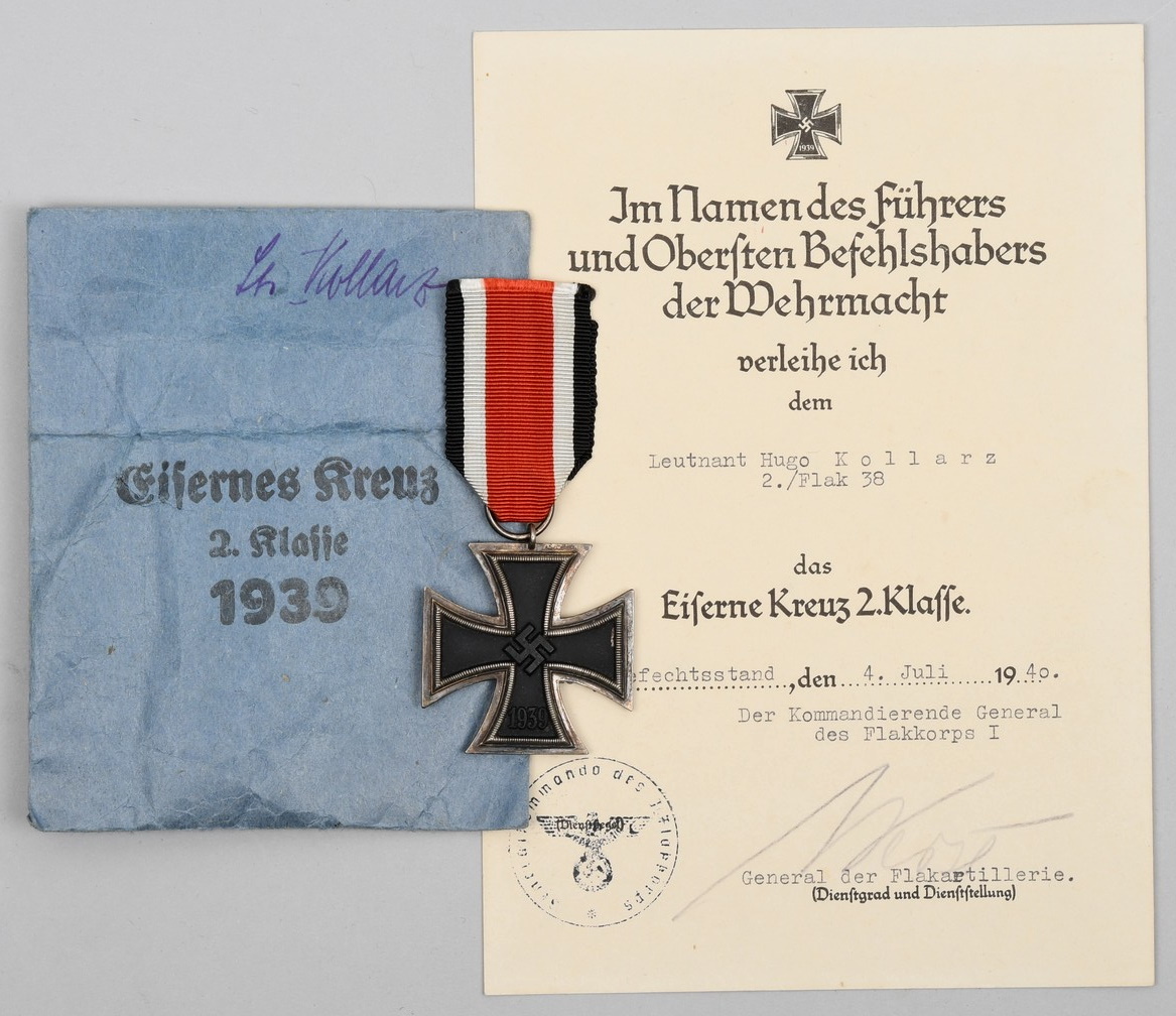Iron Cross 2 Class And Award Document Awarded to Flak Leutnant H