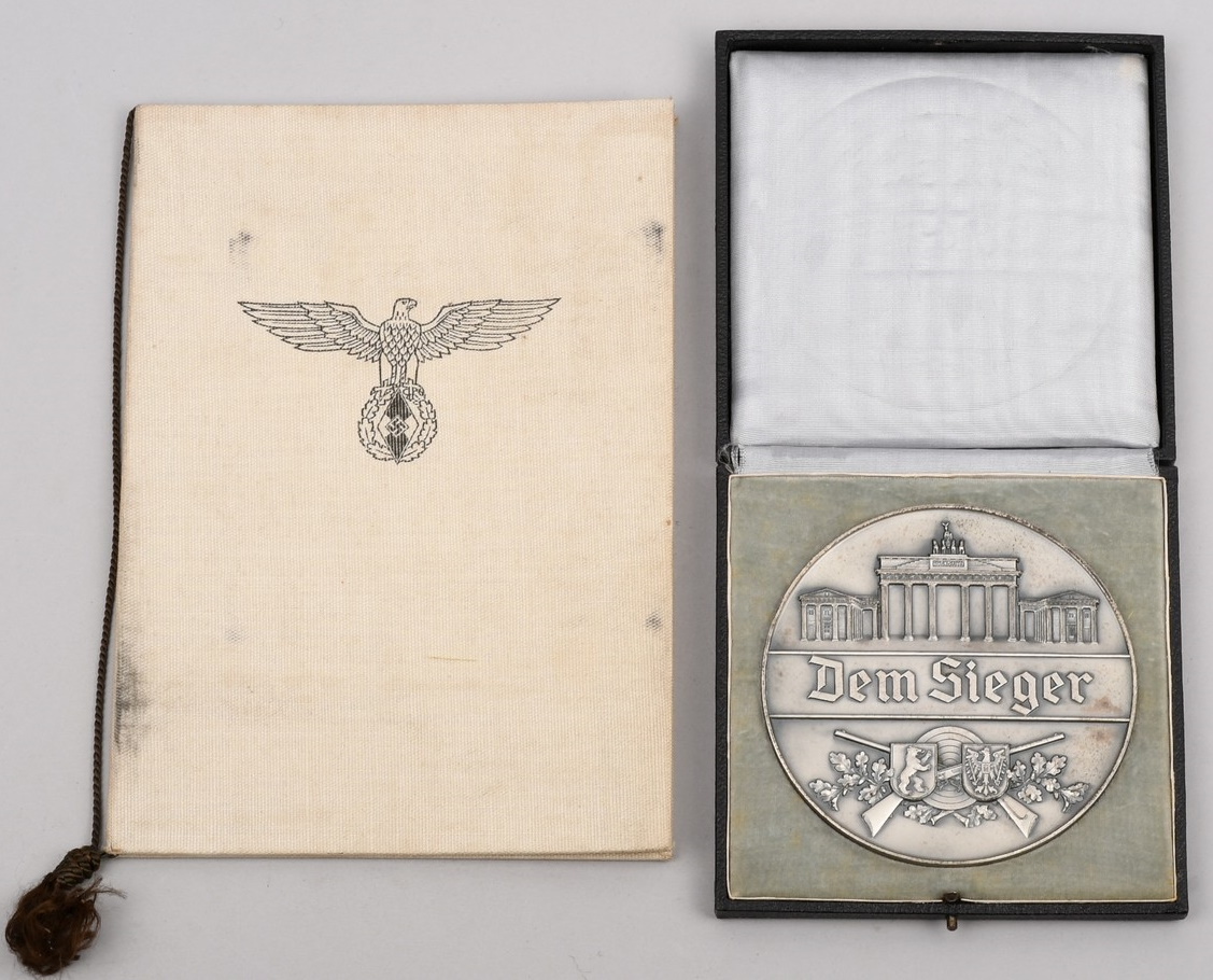 German HJ Markmans Table Medal With Case And Award Document