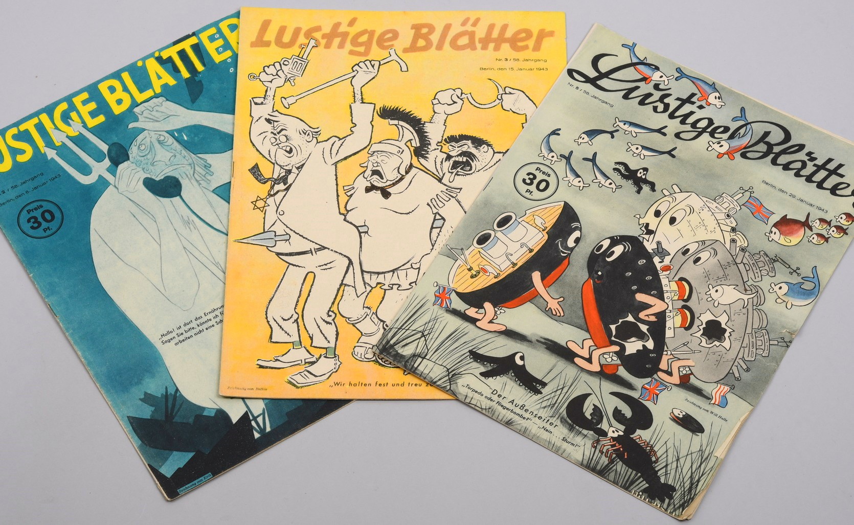 3 x German WWII Humor Magazine &quotLustige Blätter" January