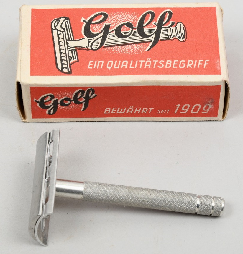 Shaving Razor with original Cardboard Box, Maker Marked GOLF