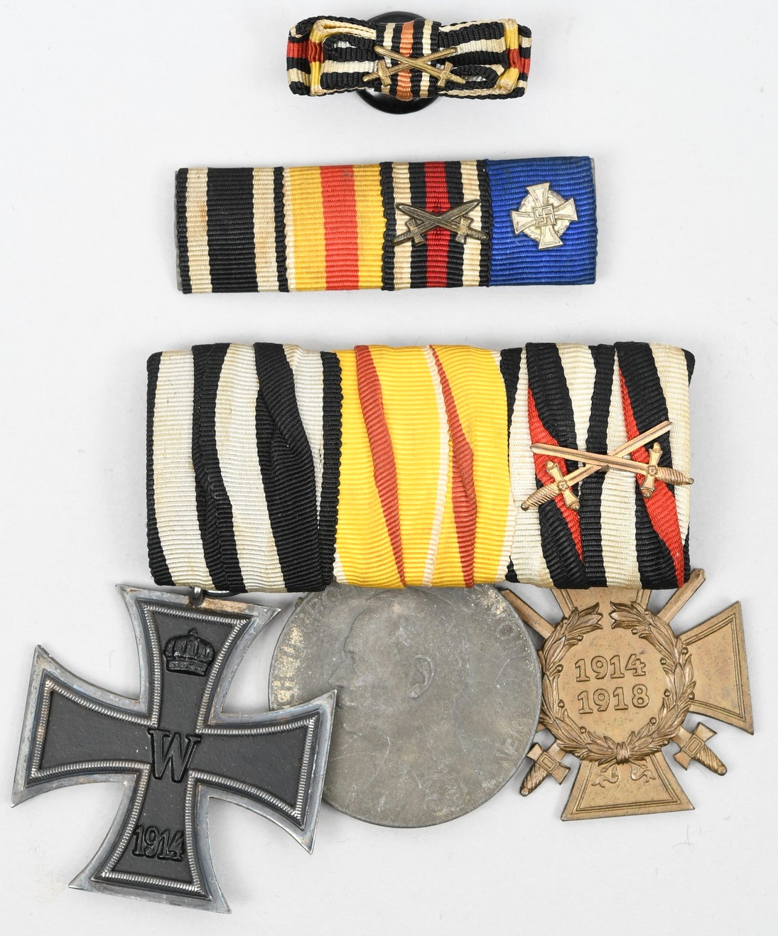 German WW1 Two Place Medal Bar And Matching Ribbon Bar And Butto