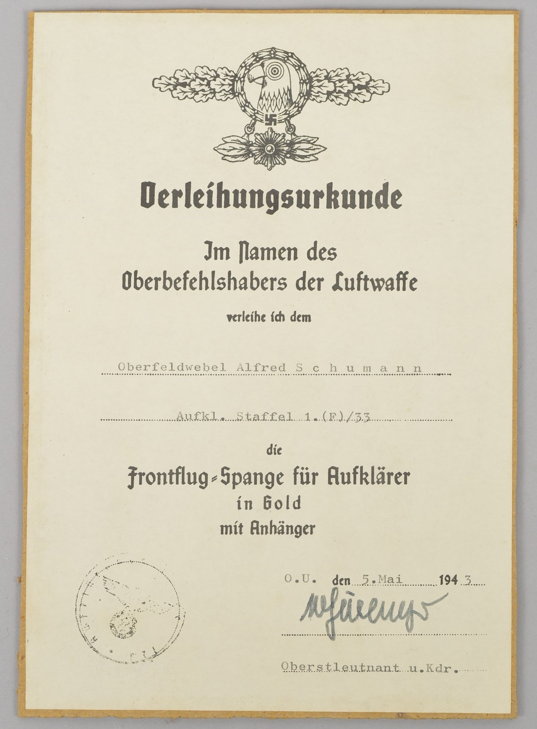 Document for the Frontflug-Spange für Aufklarer in Gold mit Anhä