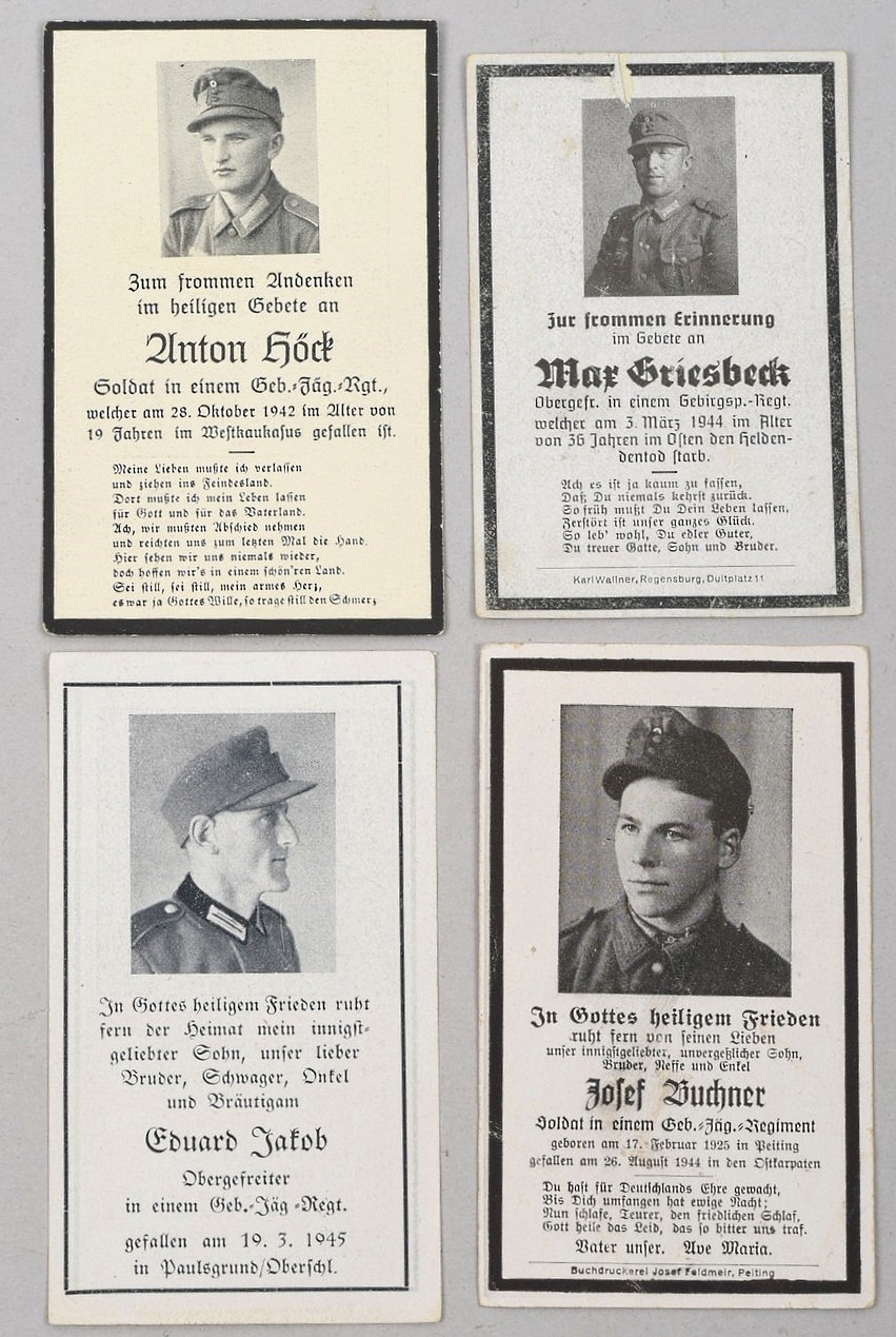 Four Heer/Gebirgsjäger Deathcards
