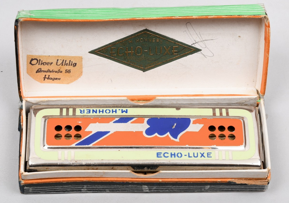 German WWII ECHO-LUXE Harmonica With Original Case