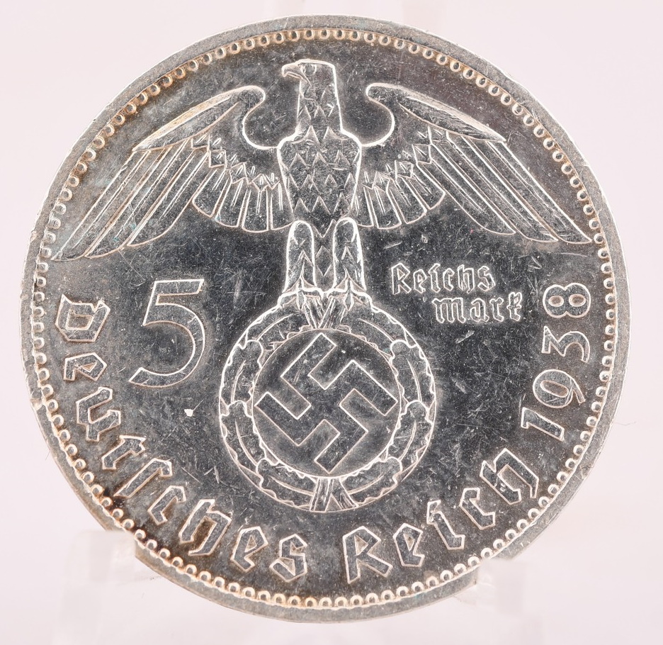 1938 Hindenburg 5 Reichsmark Coin