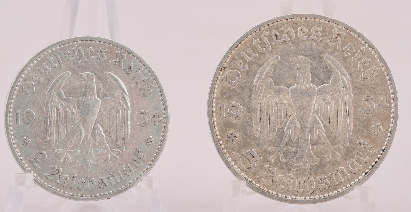 1934 2 and 5 Reichsmark Coins