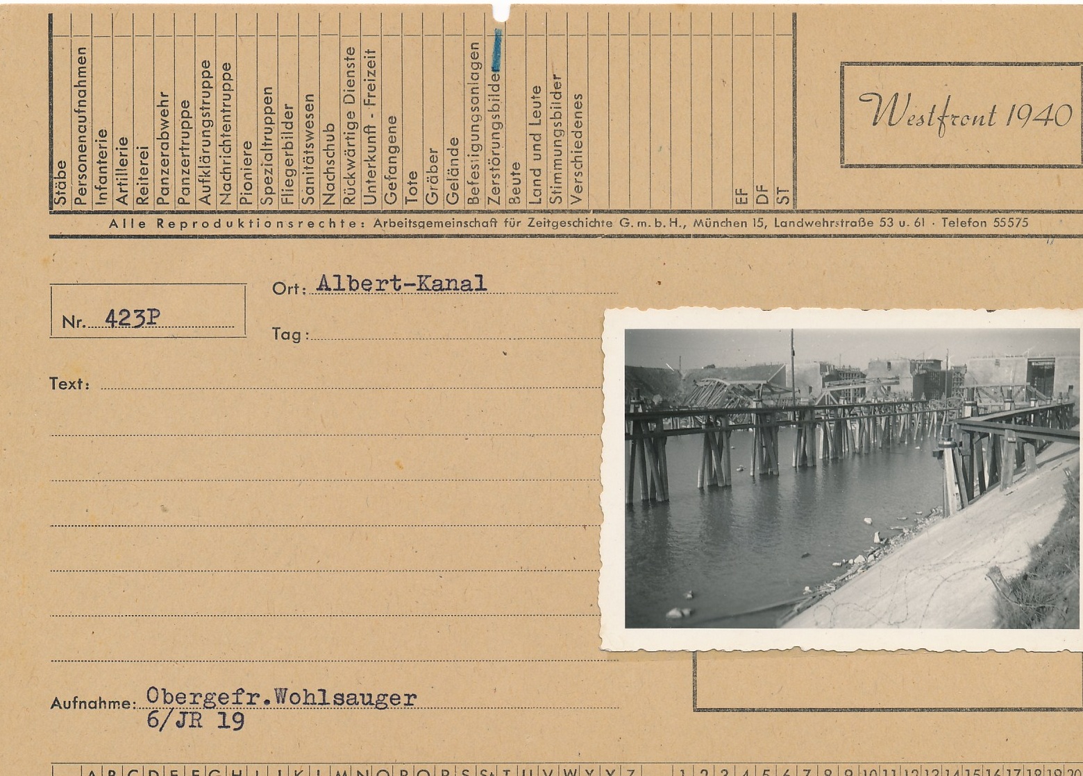 Westfront 1940, Photo with Descripton sheet, Albert-Kanal.
