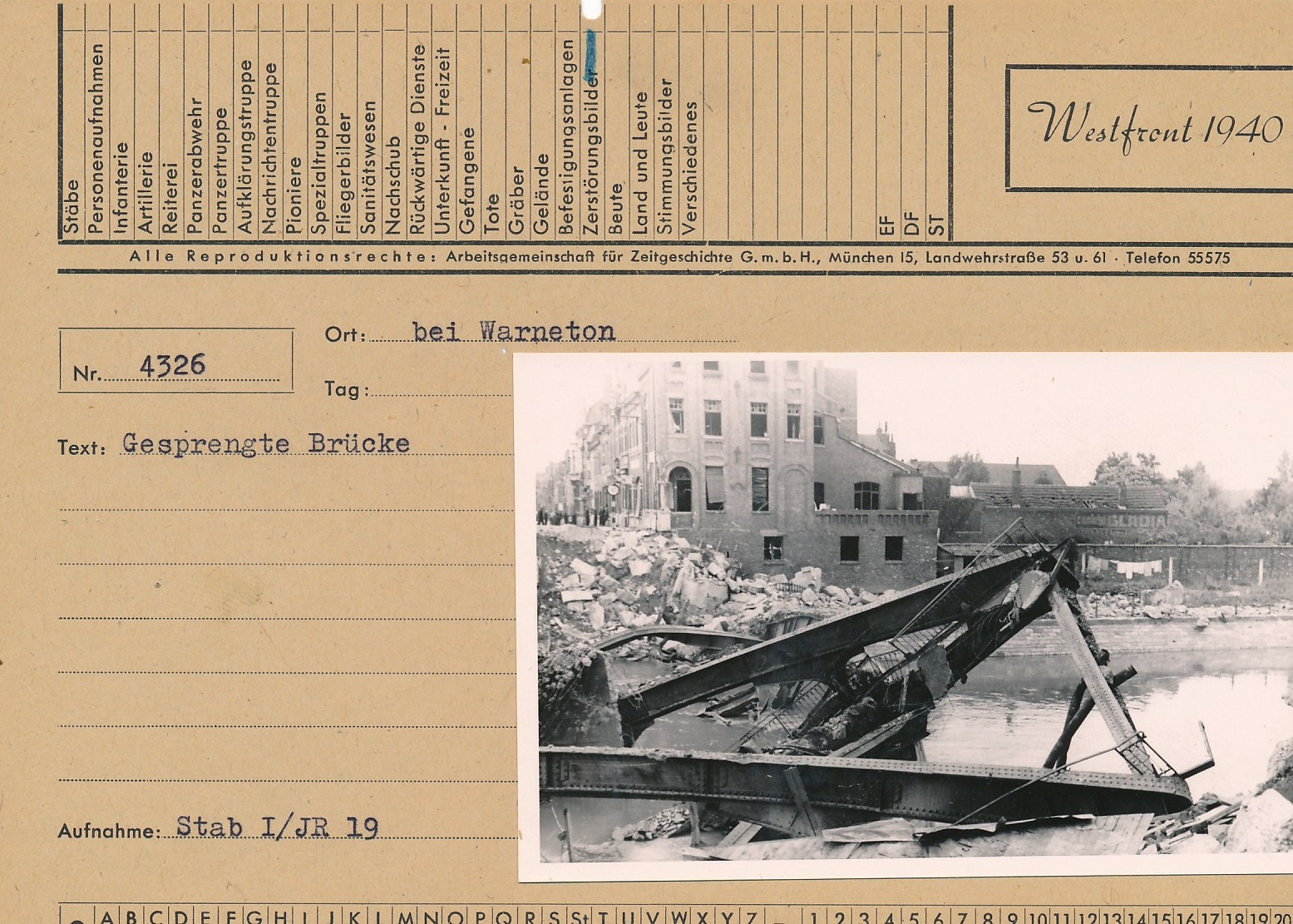 Westfront 1940, Photo with Descripton sheet, bei. Warneton.