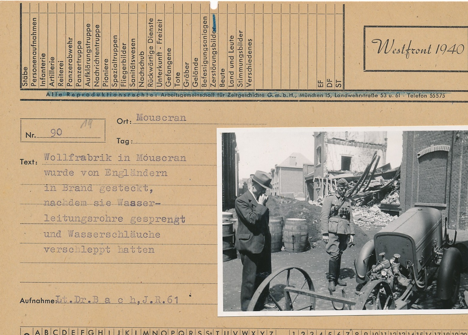Westfront 1940, Photo with Descripton sheet, Mouscran