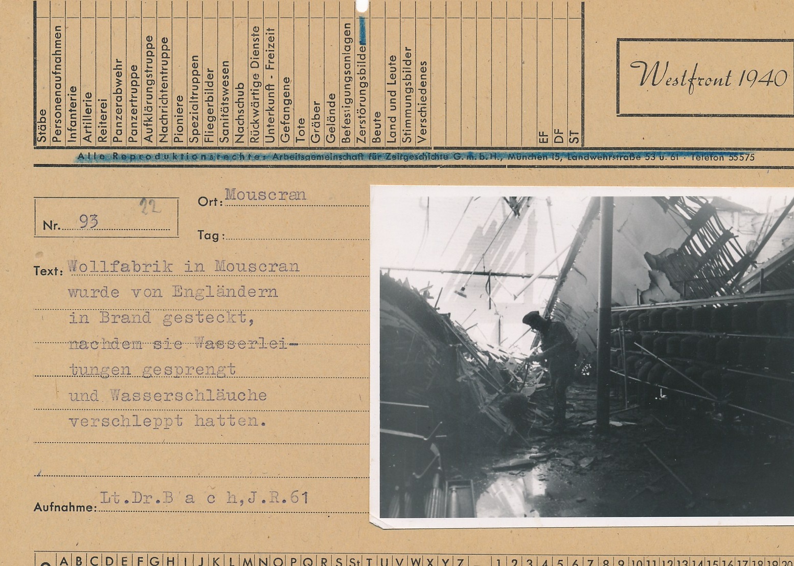 Westfront 1940, Photo with Descripton sheet, Mouscran.