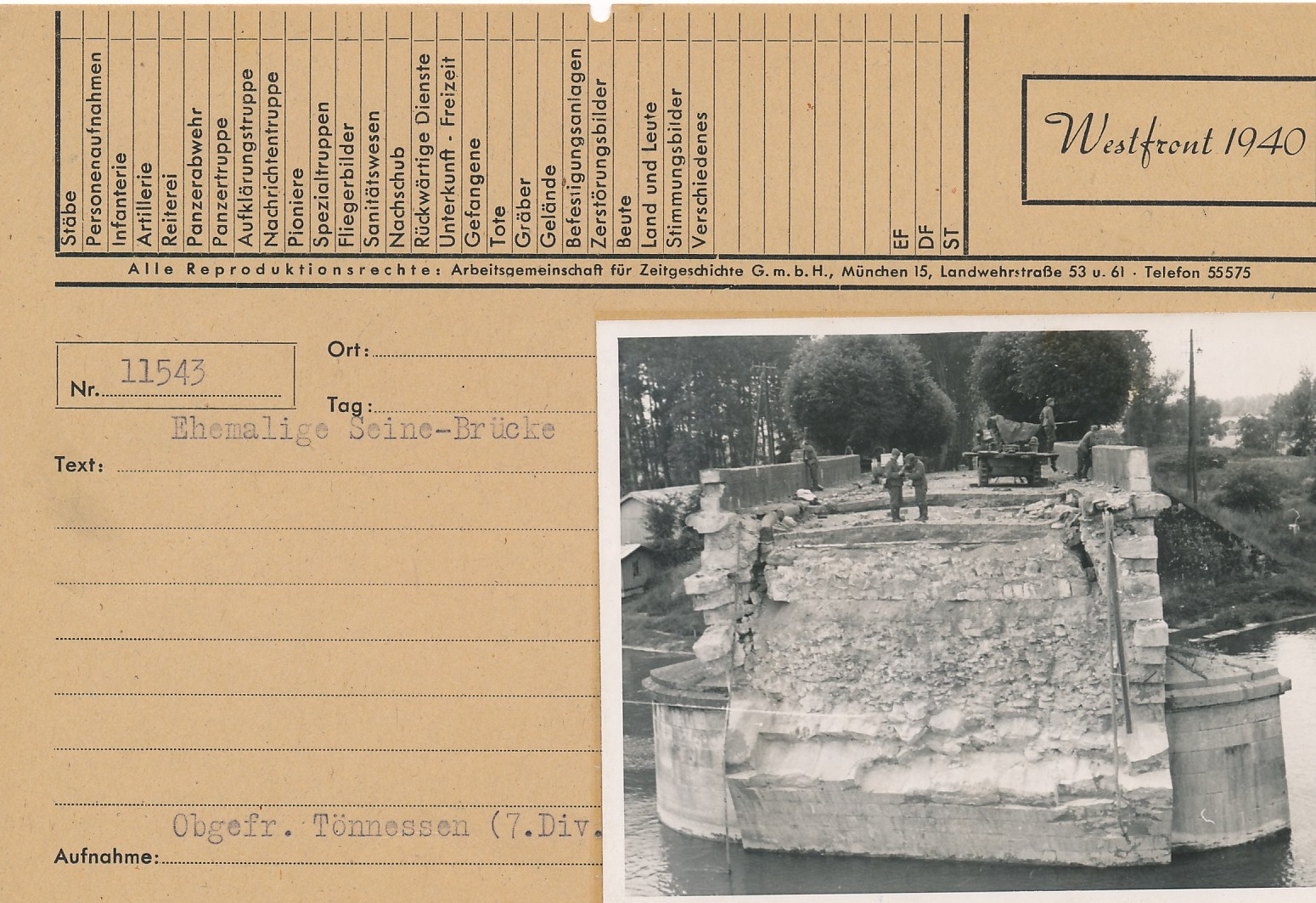Westfront 1940, Photo with Descripton sheet, Seine