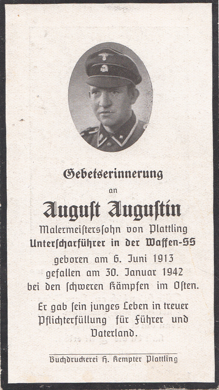 Totenkopf Unterscharführer August Augustin Death Card