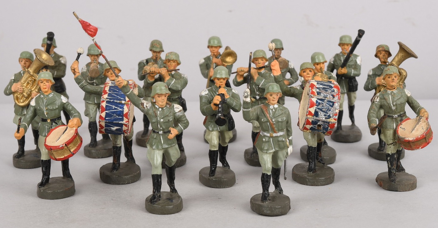 German Elastolin Large Military Marching Band 18 Figures in Tota